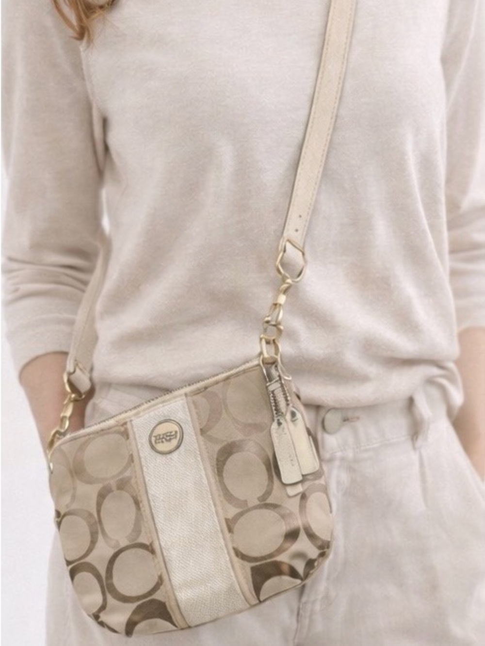 Coach Tan and Brown Signature Shoulder Bag